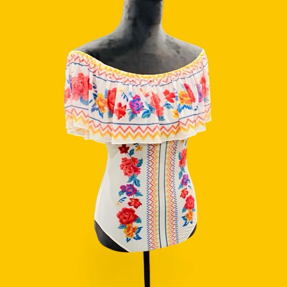 Jealous Tomato Off Shoulder Bodysuit S Floral Boho Ruffle Festival Folk Latin